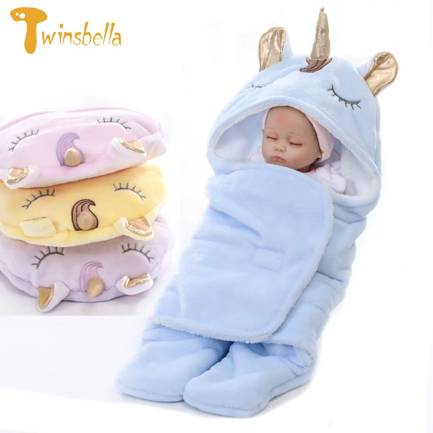 Winter Hooded Unicorn Cartoon Toddler Sleeping Bag Flannel Warm Swaddle for Boys Girls Baby Soft Thicken Envelope for Newborns