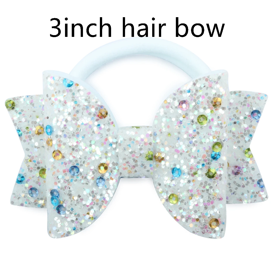 1 PC Child Hair Bow Tie Elastic Hair Band Glitter Hairbow Rope Rainbow Sequin Sparkly 3 Inch Bows Mermaid Girls Sweet Headwear - Цвет: 3inch sequin bow-1