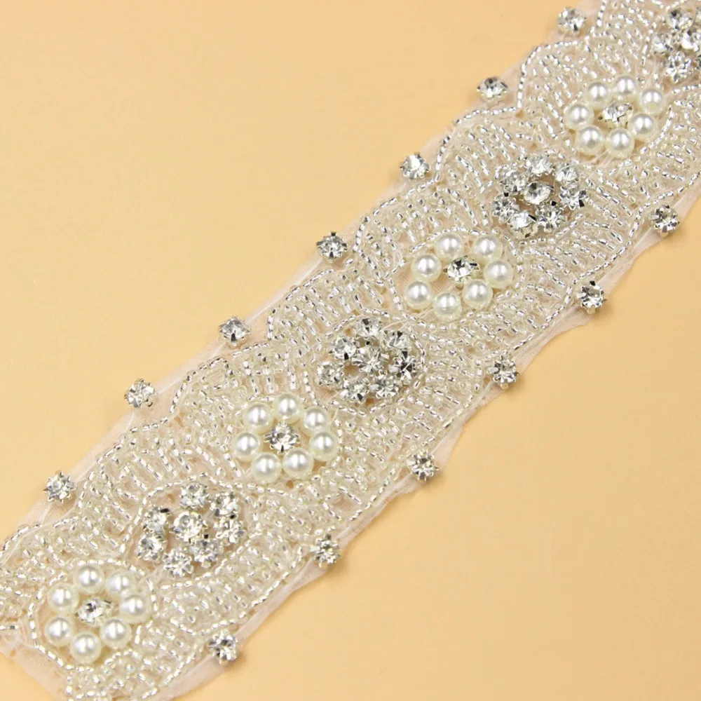 

1yd Crystal Glass Rhinestone Chain Silver Pearls Dress Decoration Trim Applique Iron On Rhinestone Trim