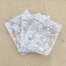 7x9 см(2,7" x 3,54") 100 шт/партия белые мешочки из органзы Снежинка рождественские ювелирные изделия Упаковочные сумки миниатюрный мешок на кулиске подарочная сумка