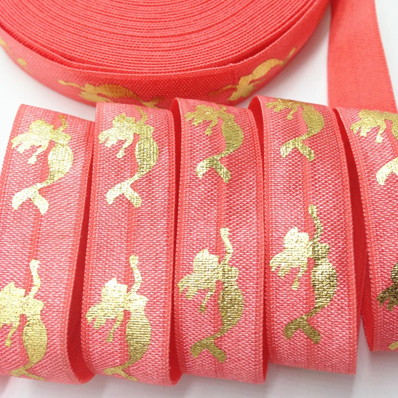 

5 Yards 5/8 Mermaid Printed Hawaii Fold Over Elastic,DIY Baby Headwear elastic bands, foe elastic sewing ribbon,