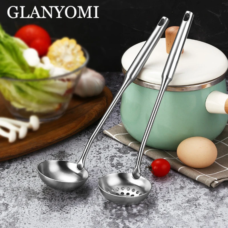 

Kitchen Dia 7CM One Piece Stainless Steel Skimmer/Slotted Soup Spoon/Strainer Ladle With Hook And Hole For Easy Hanging