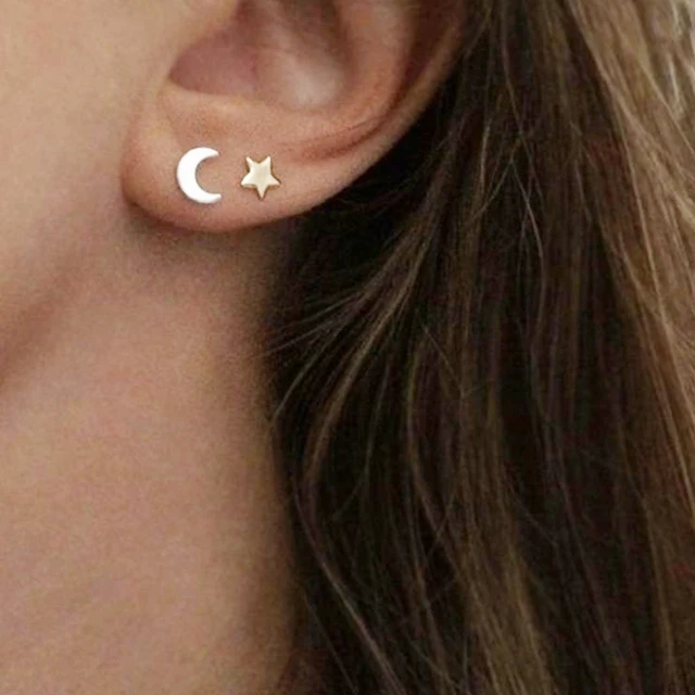Fine Lovely Silver Stainless Steel Animal Heart Star Moon Stud Earrings for Women Korean Minimalist Earrings Jewelry Accessories