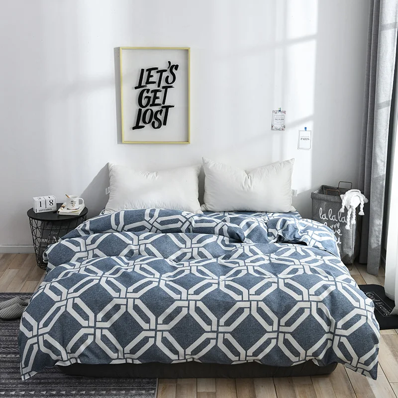 

Blue White Color Rectangle Pattern Polyester Fiber Cotton 1PCS Duvet Cover Full Queen Size Quilt Case Duvet Covers King Size