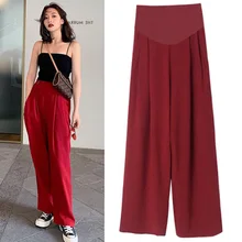 Pregnancy pants 2019 summer new red wide leg maternity pants drop feeling roupa gestante retro baggy pregnant trouse for premama Pregnancy pants 2019 summer new red wide leg maternity pants drop feeling roupa gestante retro baggy pregnant trouse for premama