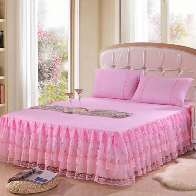 

Graceful wave point series Bed Skirt Pillowcase Sheet Cover Bedspread Lace Bed Sheet Bedroom Bed Skirt Fitted Sheet Cover #sw