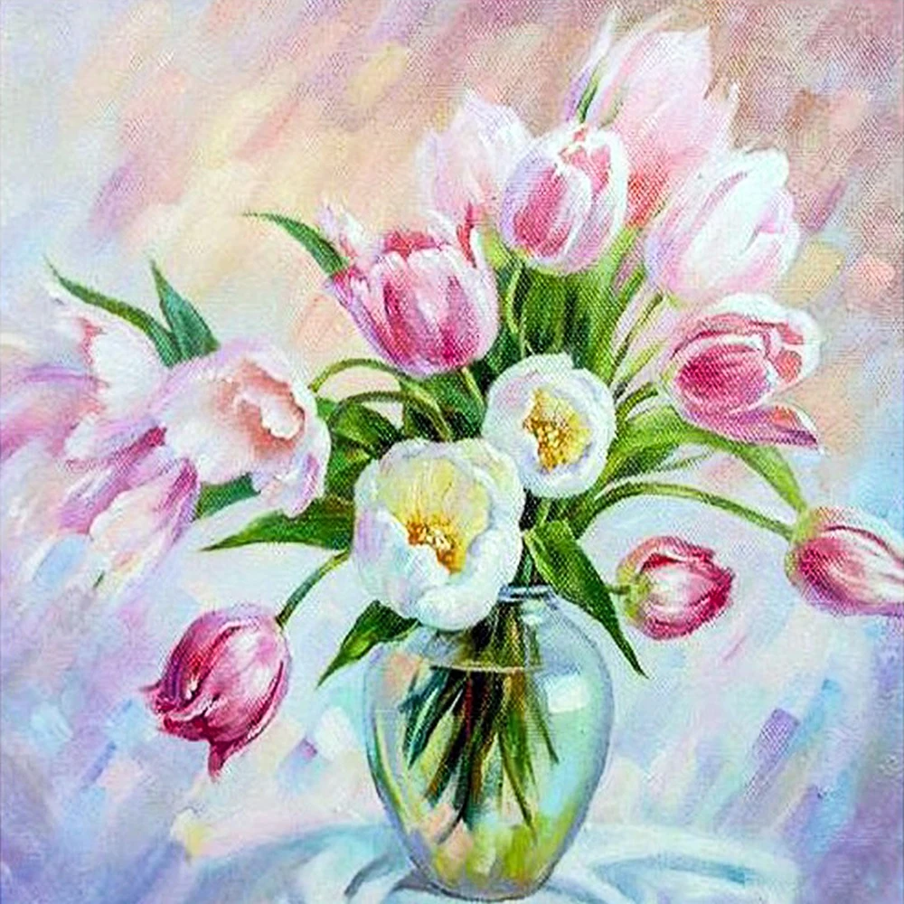 Cross Stitch Kit DIY Diamond Embroidery Pink flower Full Square/round Painting Mosaic Home Decor | Дом и сад