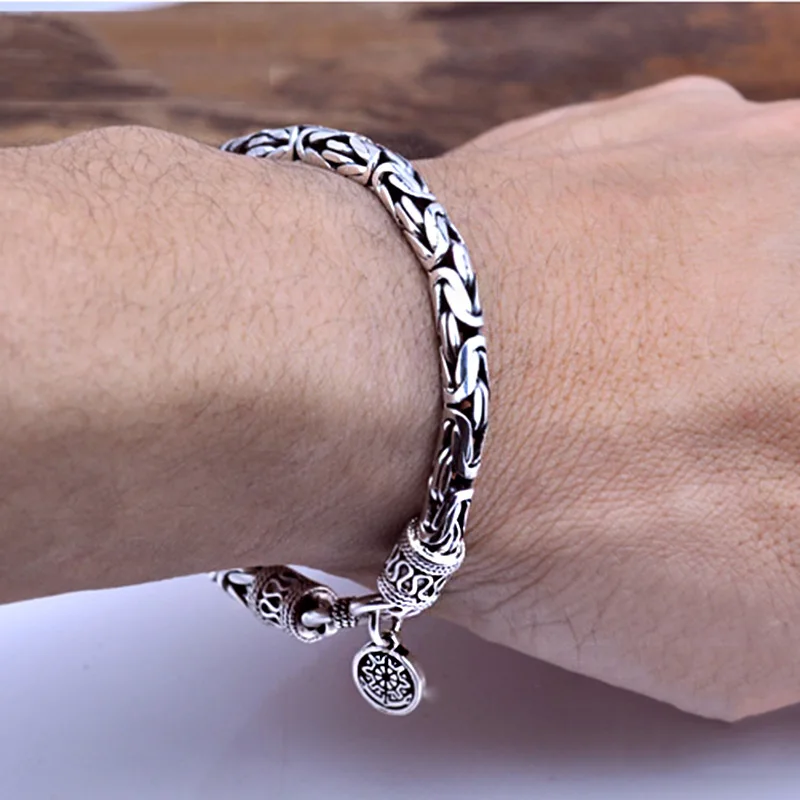 

100% Real 925 Sterling Silver Men Bracelet Thick Safe Pattern Vintage Punk Rock Style Bangle Men Fine Jewelry Father's Day Gift
