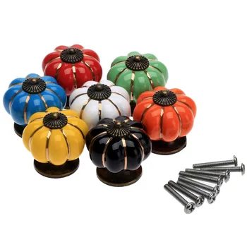 1Pc Vintage Pumpkin Ceramic Cabinet Knobs and Handles Furniture Handles Colorful Door Knob Drawer Cupboard Kitchen Pull Handle