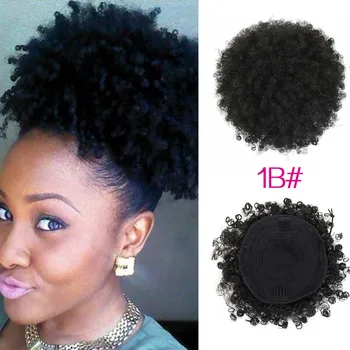 Synthetic Curly Hair Ponytail African American Short Afro Kinky Curly Wrap Synthetic Drawstring Puff Pony tail Hair Extensions 2
