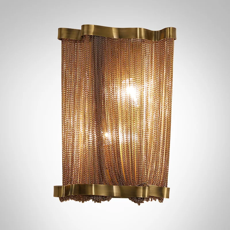 

Modern Italian Design Chrome Aluminum Chain Wall Light Gorgeous For Project Hotel Villa Foyer Study Wall Sconce