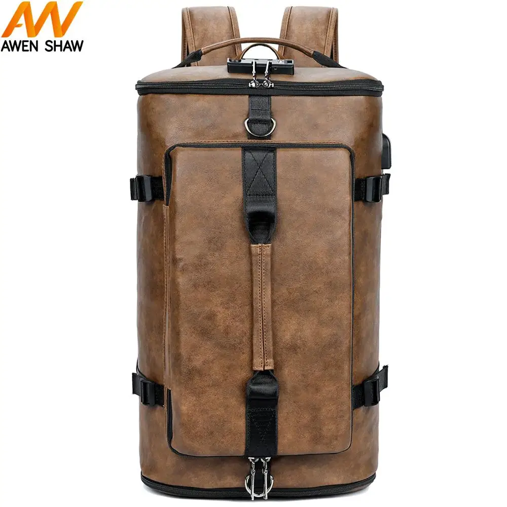 

Awen Shaw Anti Theft Lock Leather Travel Backpack With Shoes Bag Large Capacity Mens Rucksack Backpack Bag For Hiking