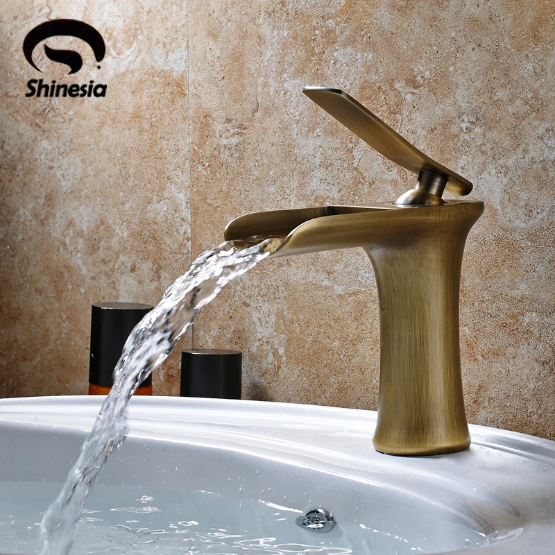 Waterfall Spout Single Handle Countertop Tall Basin Mixer Tap in Antique Black