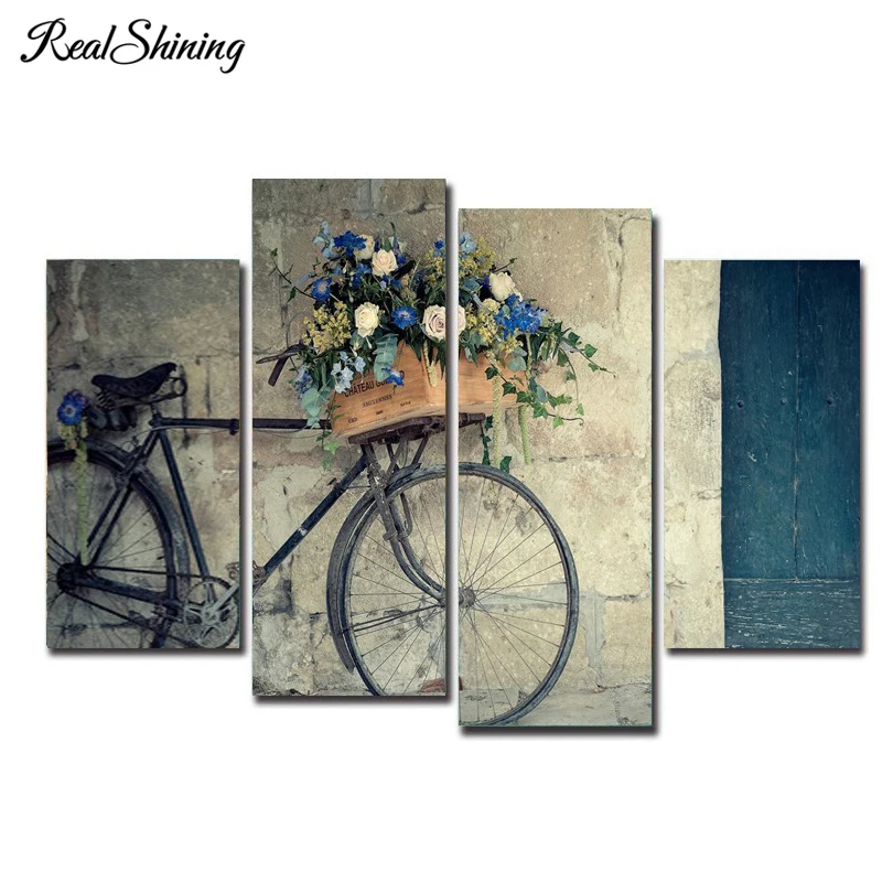 

REALSHINING DIY 3D diamond mosaic Painting Vintage Home Decor Print Retro Bike Painting Full Square Diamond Embroidery FS1322