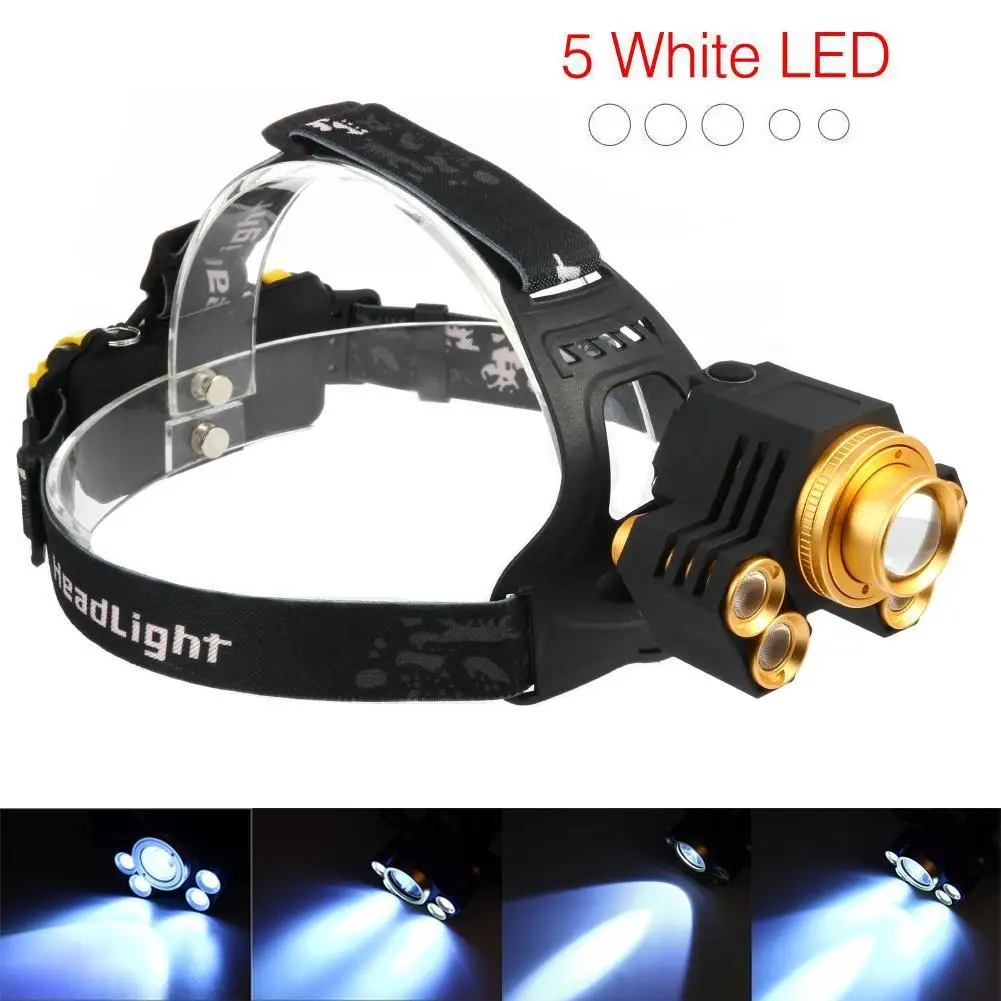 

New T6 5 LED Headlamp Flashlight 90000 LM Rechargeable Zoom Focus Torch HOT