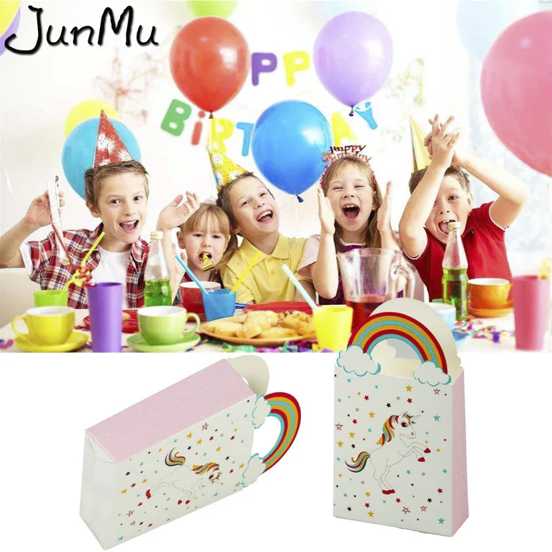 

10Pcs/Set Unicorn Paper Bag Candy Boxes Gift Bags With Rainbow Handles For Children Birthday Cookie Unicorn Party Decoration