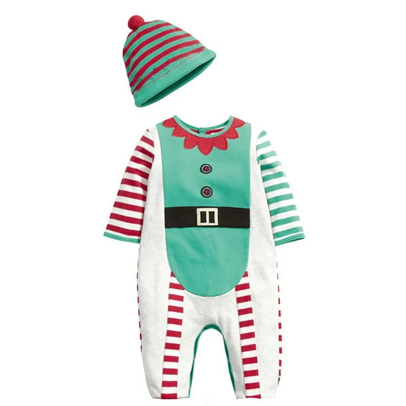Комплект рождественской одежды; хлопковая праздничная одежда; шапка+ комбинезон; комплект из 2 предметов; Детский комбинезон с Санта Клаусом; комплект одежды для мальчиков и девочек