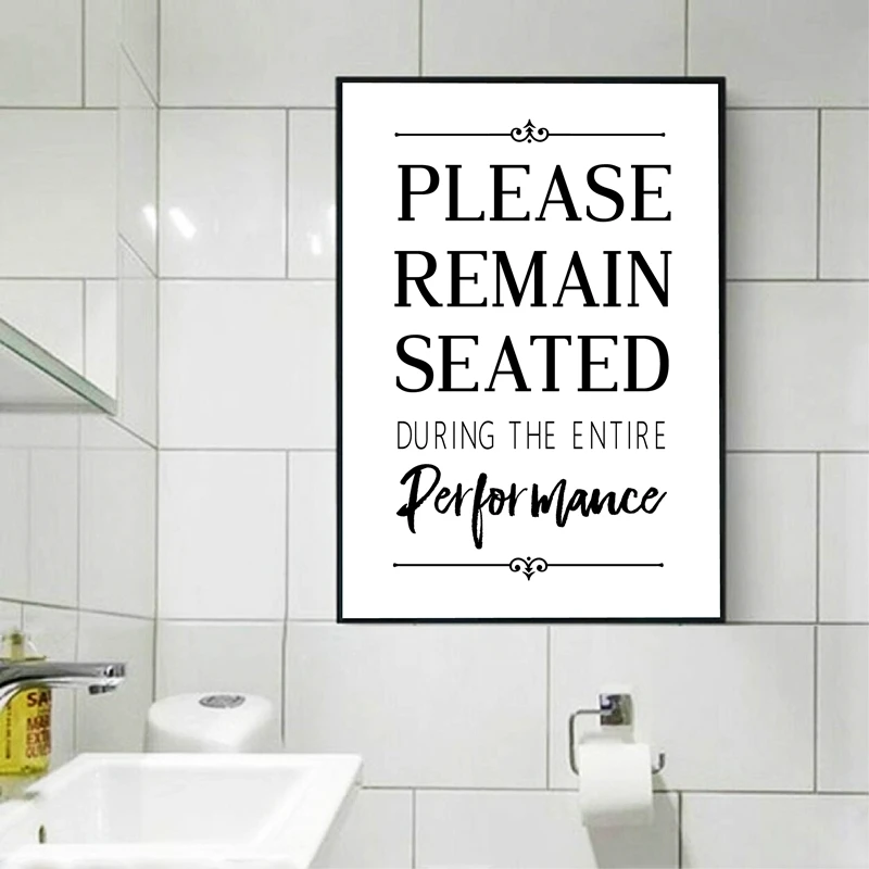 Funny Bathroom Sign Wall Art Canvas Painting Picture Please Remain Seated Funny Quotes