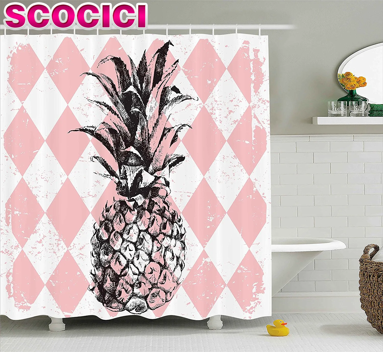 Online Get Cheap Pineapple Bathroom Decor -Aliexpress.com Trippy Decor Shower Curtain Grunge Sketchy Pineapple Figure on Rhombus Pattern Kitsch Modern Artful Print Fabric Bathroom Decor - Online Get Cheap Pineapple Bathroom Decor -Aliexpress.com