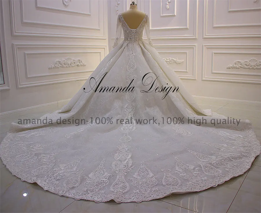 Аманда дизайн suknia lubna с длинным рукавом кружево иллюзия See Through Королевское свадебное платье