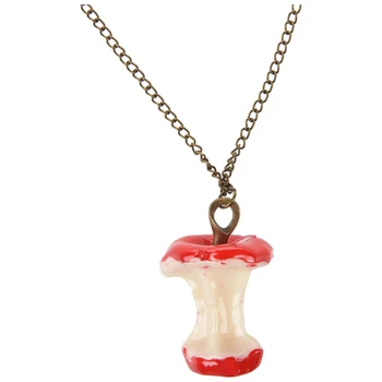 

UESH- Women Plastic Red Apple Core Pendant Bronze Tone Chain Necklace