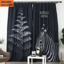 Fashion Blackout Curtains Window Curtain Living Room Bedroom Curtains Dark Blue Leaves Finished Product Custom Made 1969 feverish finished product 064