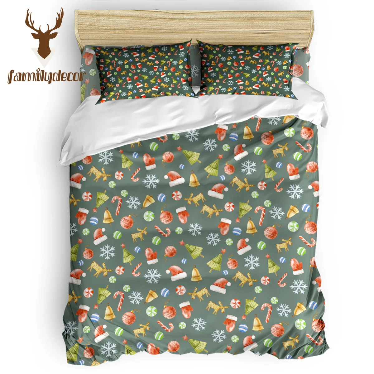 

Family Decor Merry Christams Happy New Year Santa Snonwman Present Bedding Sets Duvet Set Covers 3 Piece Bedding Sets National