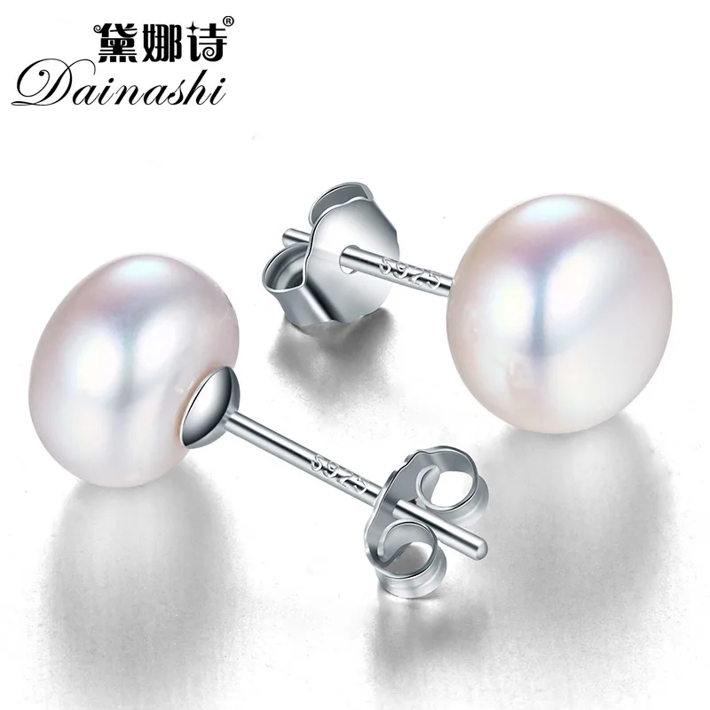 

925 Sterling Silver Pearl Stud Earrings 100% Genuine Freshwater Pearl Earrings High Quality High Luster Top AAAA Pearl Earrings