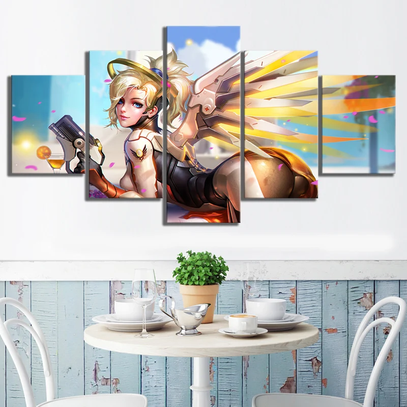 Картина на холсте 5 шт. Overwatch Mercy Game плакат для дома декоративный настенный