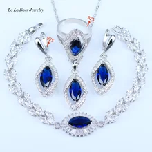 L& B 925 стерлингового серебра Женские Ювелирные наборы синий кубический цирконий Кристалл Браслеты/серьги/кулон/ожерелье/Кольца Мода