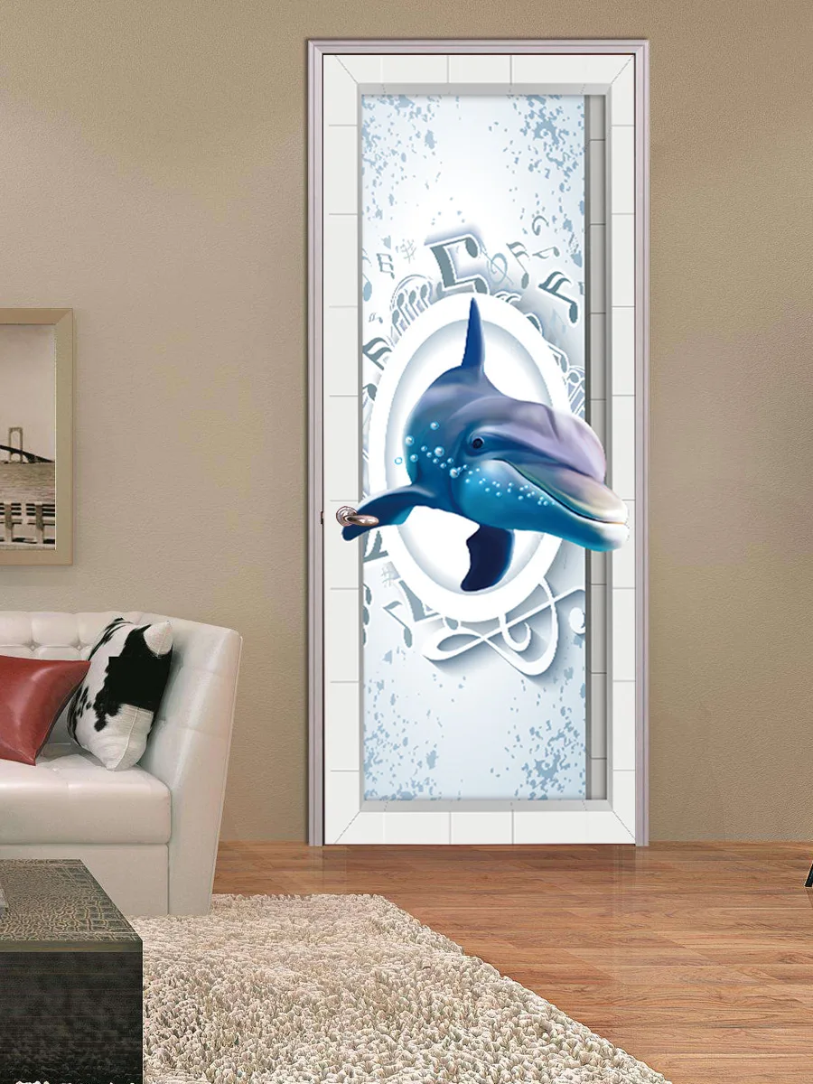 Дельфин и музыка морской животные Стиль Настенный Декор стикер двери висячие дома настенная декоративная наклейка для мальчиков и девочек спальни