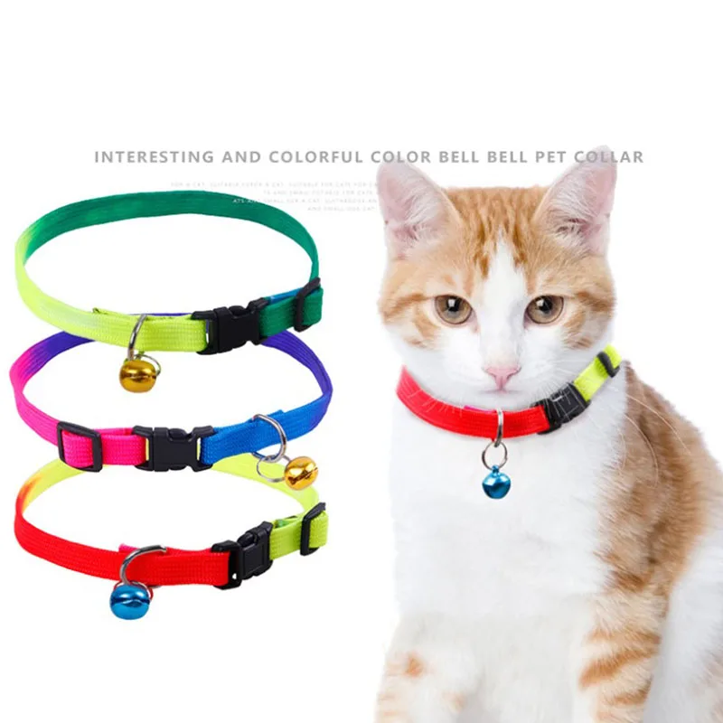 

Nylon Dog Cat Collar High Quality Colorful Rainbow Adjustable Pet Collars for Dog With Bell For Small Dog Cat Pet Supplies