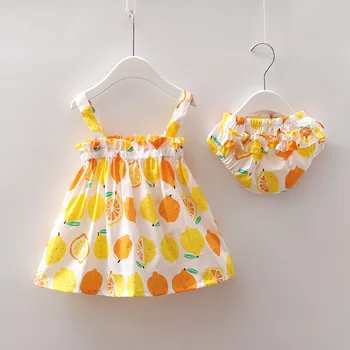 

2020 Newborn Baby Girls Clothes Sleeveless Dress+Briefs 2PCS Outfits Set Lemon Printed Cute Clothing Sets Summer Sunsuit 0-24M