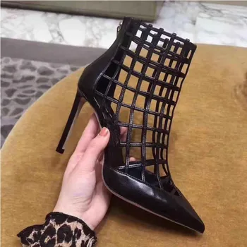 

New Hollow Designer Ankle Boots Women Summer Gladiator Shoes Cutout Bota Motociclista Zip Sandalias Botin Mujer Chaussures Femme