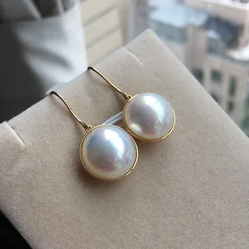 

Women Gift word 925 Sterling real Long-lasting natural Japanese sea water pearl earrings 14-15 mm Luxury Girls