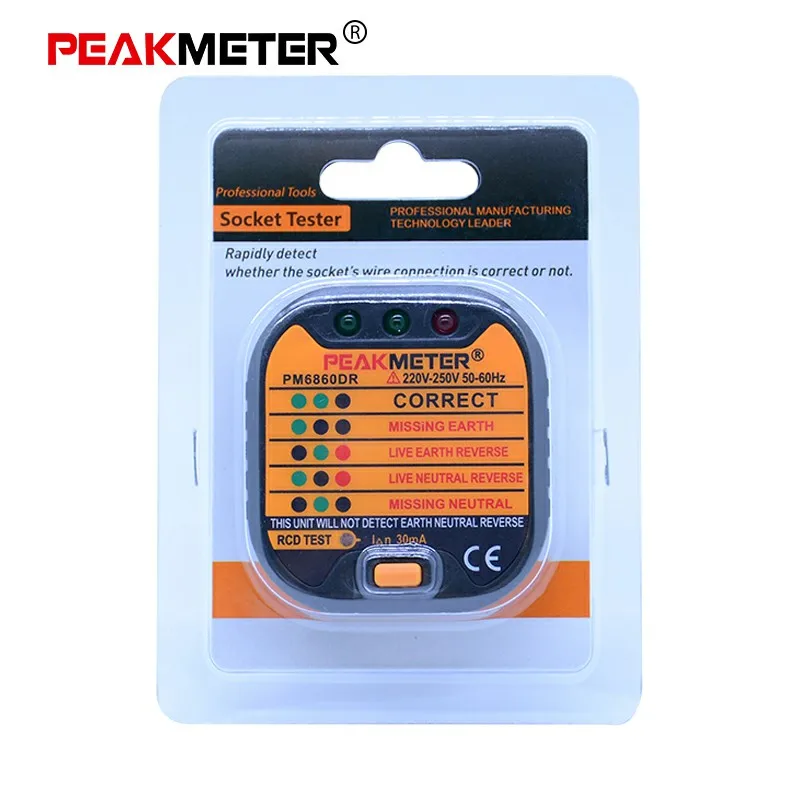 100% Оригинальный PEAKMETER серия PM6860 тестер розетки 110 В/220 В с GFCI RCD тестирование