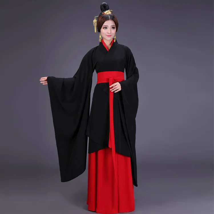 Красный женский китайский традиционный костюм женский народный танцевальный костюм Hanfu одежда Laday древняя Династия Цин платье для косплея 89 - Цвет: Black