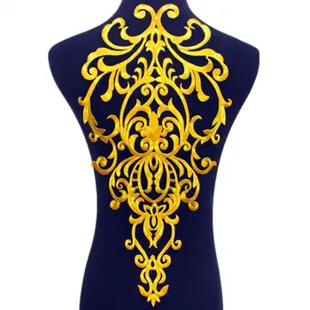 

YACKALASI Iron On Appliques Gold Motif Flowers Back Flower Diy Trims Golden Embroidered Patches Gold And Silver 50.5cm*25cm