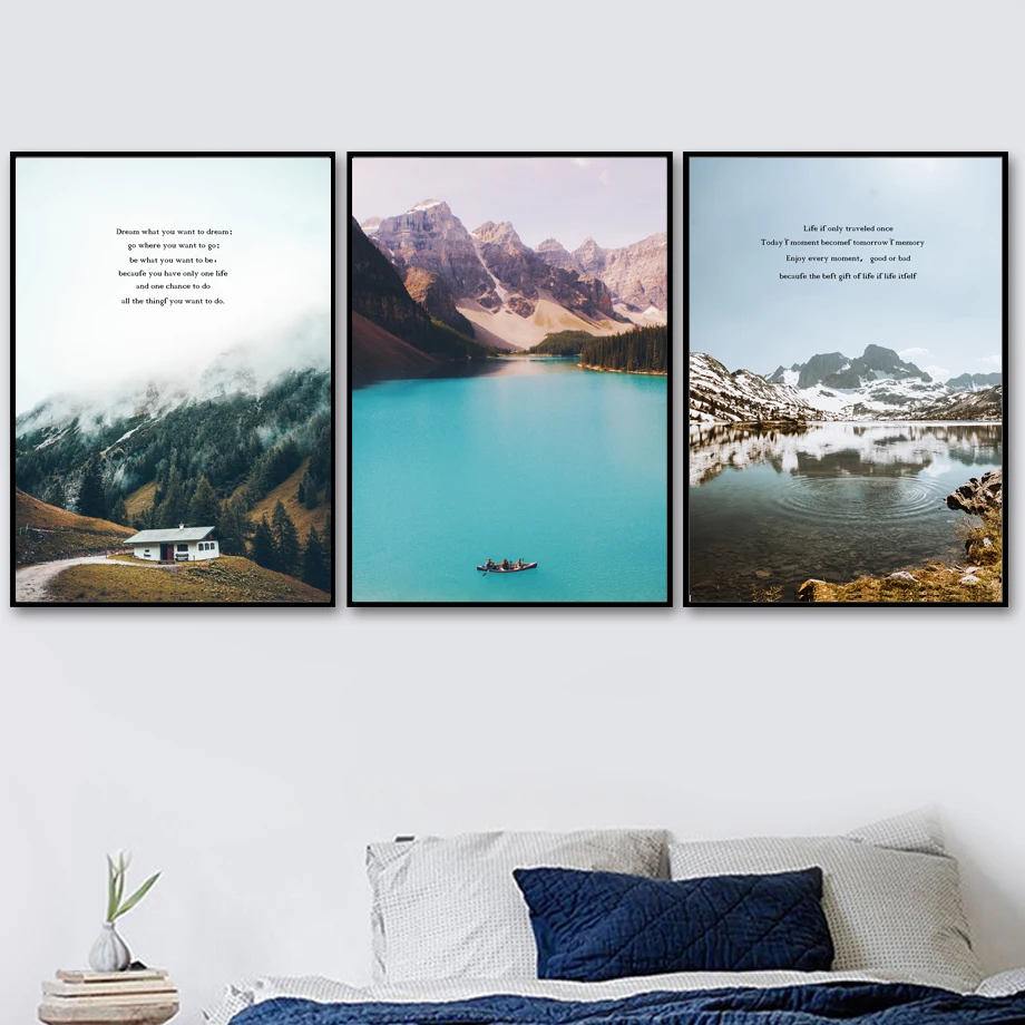 

Snow Mountain Blue Lake Forest Landscape Canvas Painting Wall Art Nordic Posters And Prints Wall Pictures For Living Room Decor