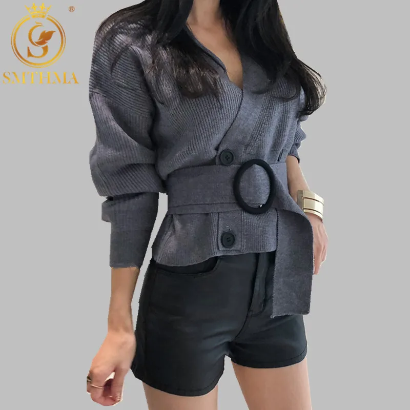incredible  2019 Autumn And Winter Women Cardigans Sweater V neck Solid Loose Knitwear Double-breasted Casual K