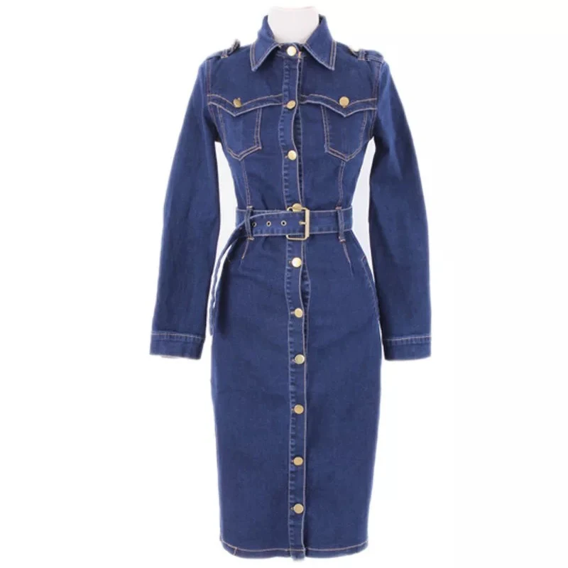 

Fashion women thick warm pencil dress new arrival big size temperament vintage elegant holiday party fresh bouncy denim dress