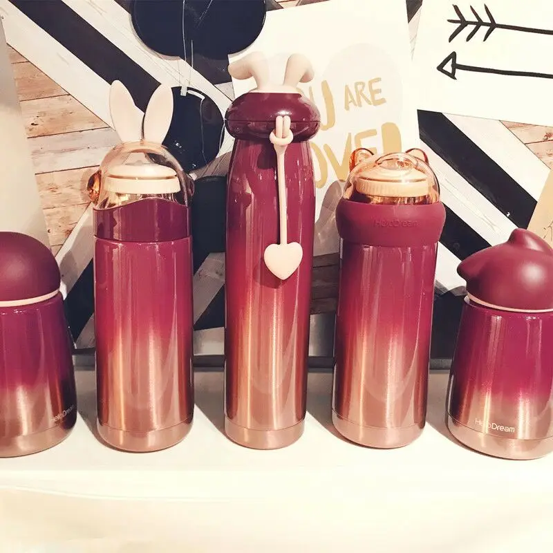

High Quality steel Vacuum Flask With light and convenient Water Bottle 11 patterns Home School Outdoor Travel essential