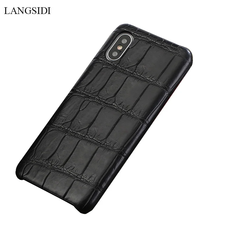 

LANGSIDI Genuine Crocodil Leather case for Iphone x xs xr Handmade phone case for iphone 7 8 plus Natural leather back covers