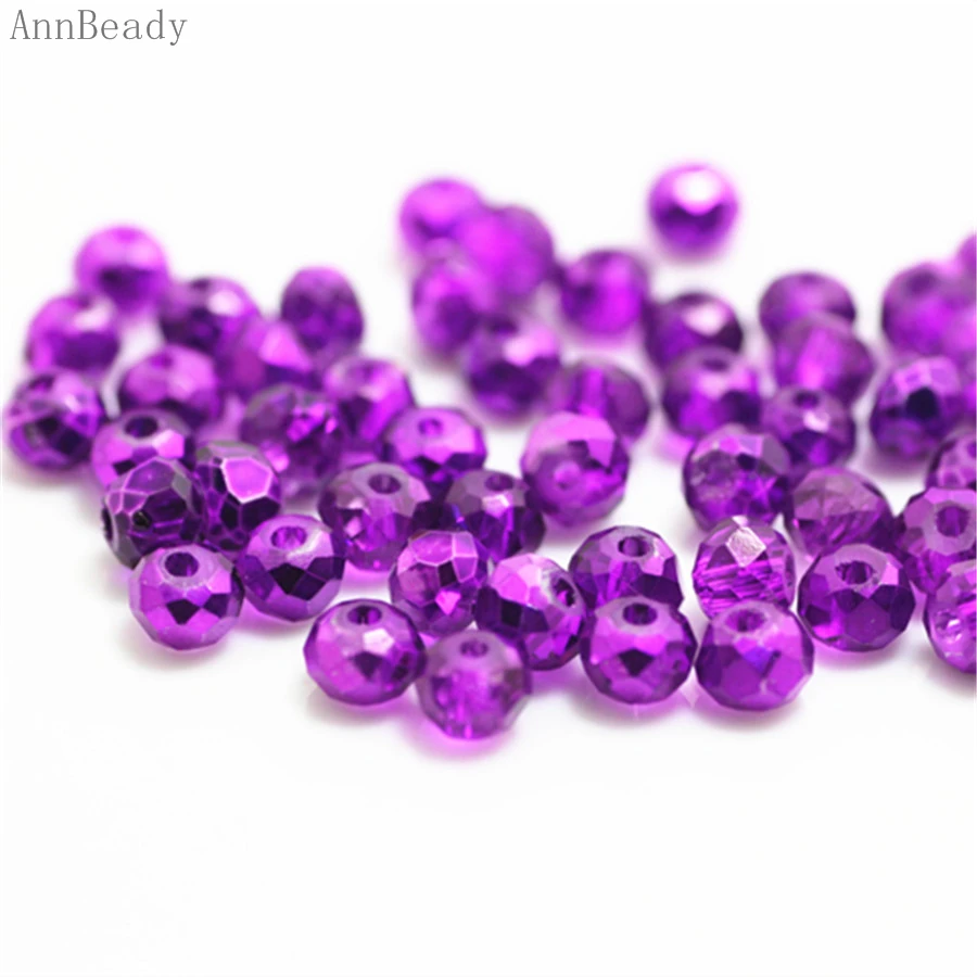 

AnnBeady New Purple Rose Color 3*4mm 145pcs Rondelle Austria faceted Crystal Glass Beads Loose Spacer Beads For Jewelry Making