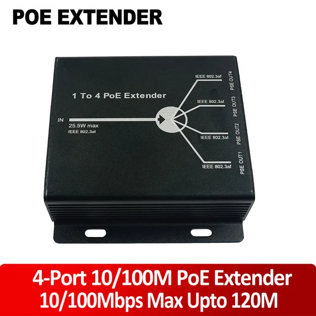 

4 Port IEEE802.3at 25.5W PoE Extender / Repeater for IP camera Extend 120m transmission distance with 10/100M LAN ports