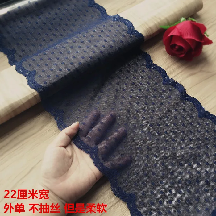 

5Yard/Lot 22CM Wide Blue Gray Black Elastic Hollow Lace Trim Dress Lace Fabric Clothes Bra Sleeves Diy Clothes Accessories SM620
