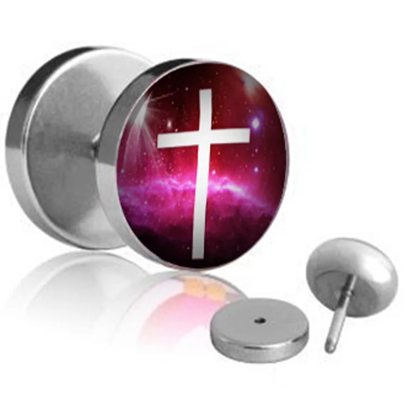 

6 desins Stainless steel LOGO Fake Ear Plug,Body Jewelry Fake Ear Expander Flesh Tunnel With LOGO Barbell Earring
