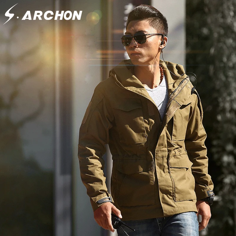 Billige S. ARCHON Neue M65 Wasserdichte Military Pilot Jacken Männer Windjacke Camouflage Taktischen Bereich Jacke Männliche Mit Kapuze Tasche Armee Mantel