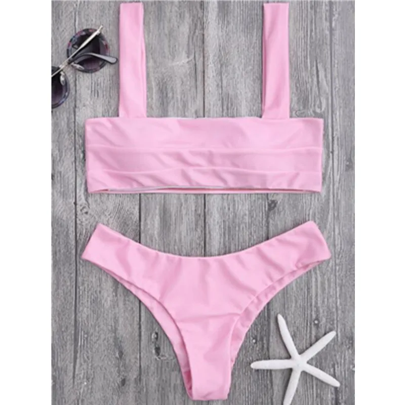 Комплект бикини, женский купальник, складной купальник, спортивный купальник для женщин, мягкий бикини, бандо, купальник, сексуальная пляжная одежда - Цвет: Розовый