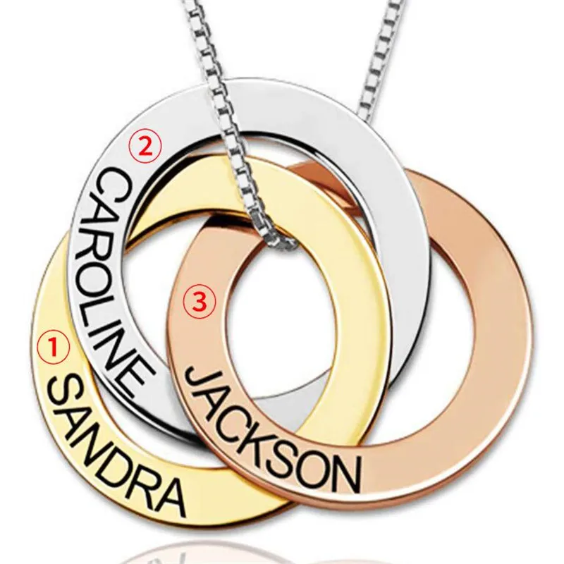 

Unique Name Necklace Three Circle Name Pendant Gold Color Copper Personal Handmade Engraved Jewelry Memory Gift For Lovers#0